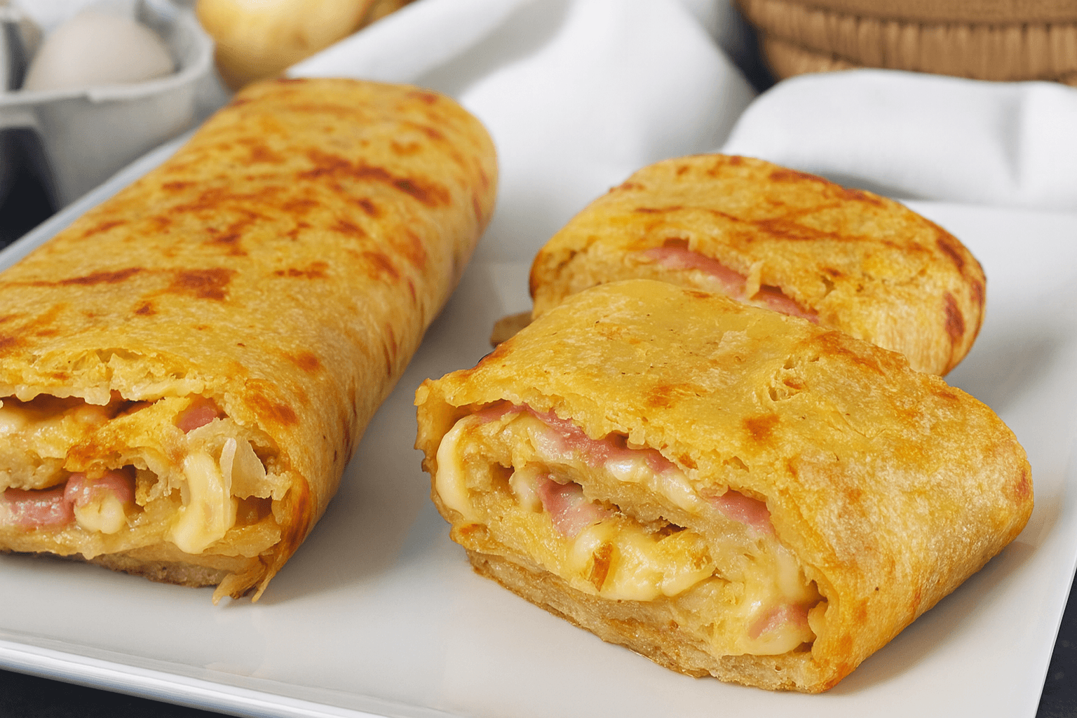 Crespelle arrotolate prosciutto cotto e scamorza