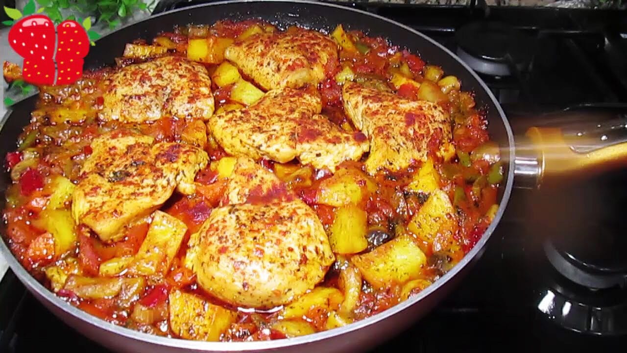 Petto di pollo con verdure e funghi