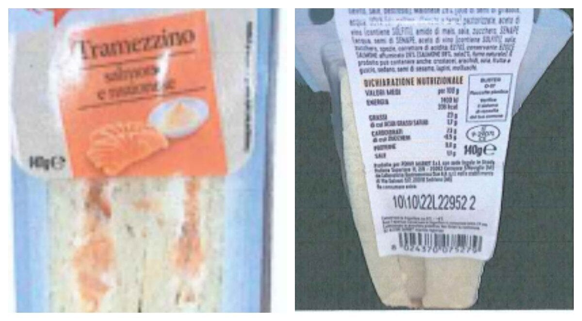 Tramezzini salmone e maionese ritirati