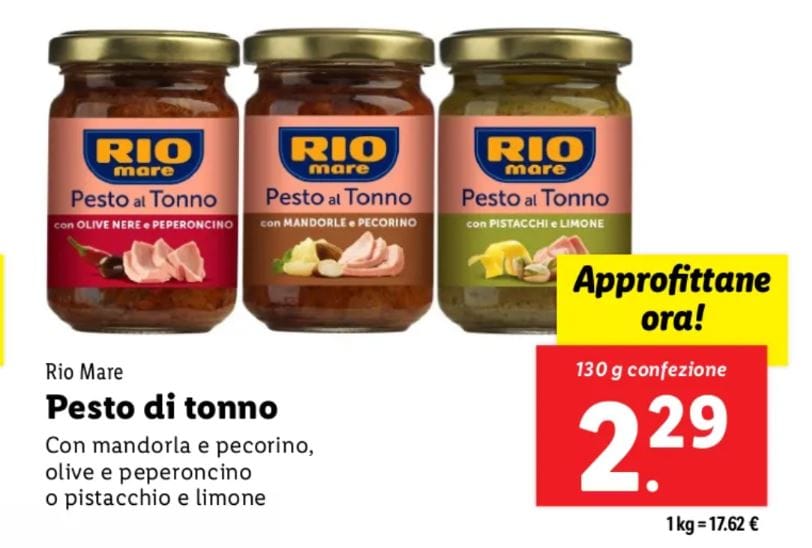 Pesto di tonno rio mare lidl 3 gusti