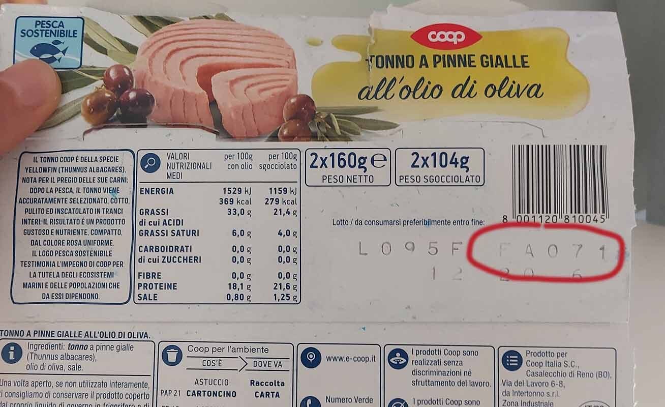 Tonno in scatola etichetta