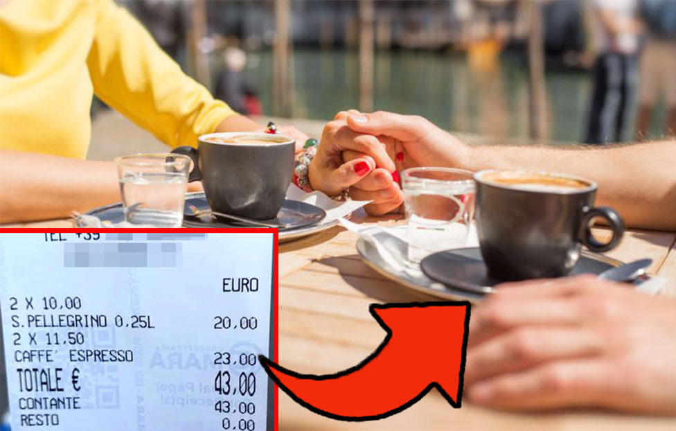 Una coppia prende 2 caffè e dell’acqua, arriva lo scontrino da 43 euro in questo ristorante | Scoppia la polemica!