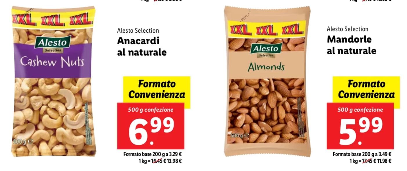 Anacardi e mandorle al naturale alesto Lidl