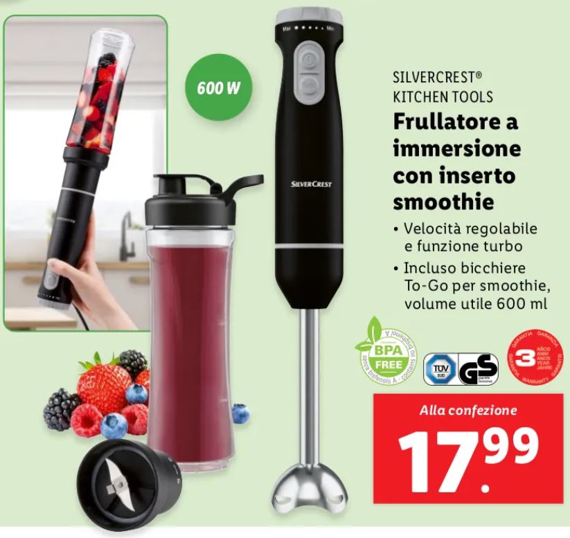 Frullatore a immersione con inserto smoothie lidl