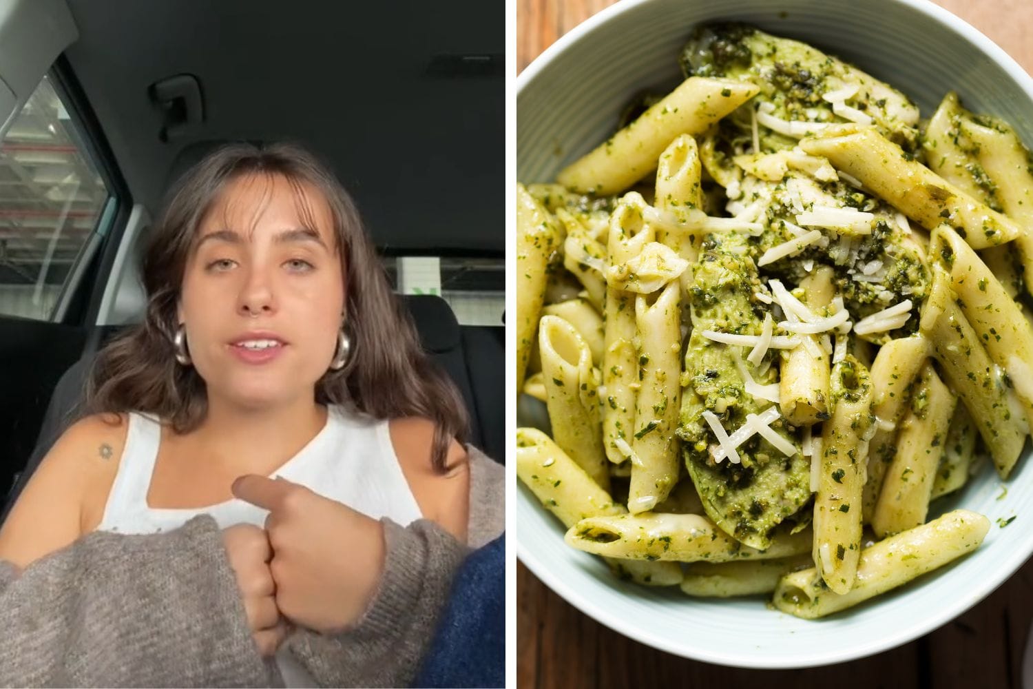 Ragazza intossicata pasta al pesto