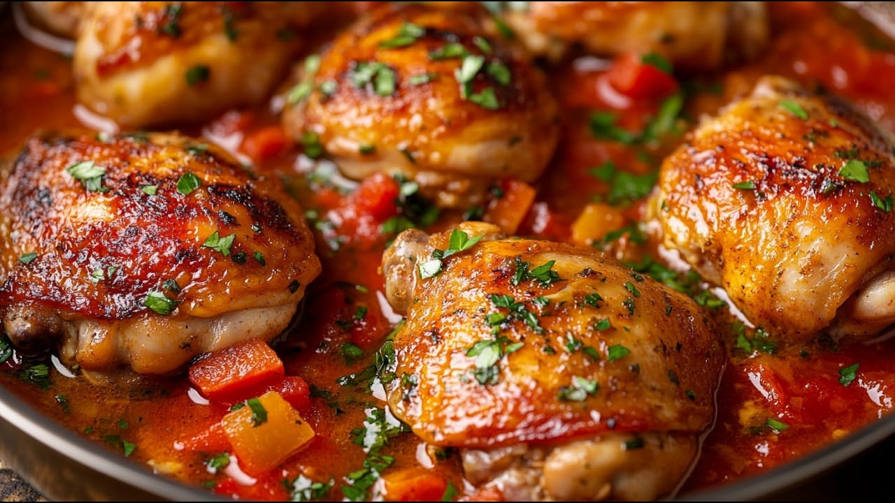 Cosce di pollo in salsa con le patate