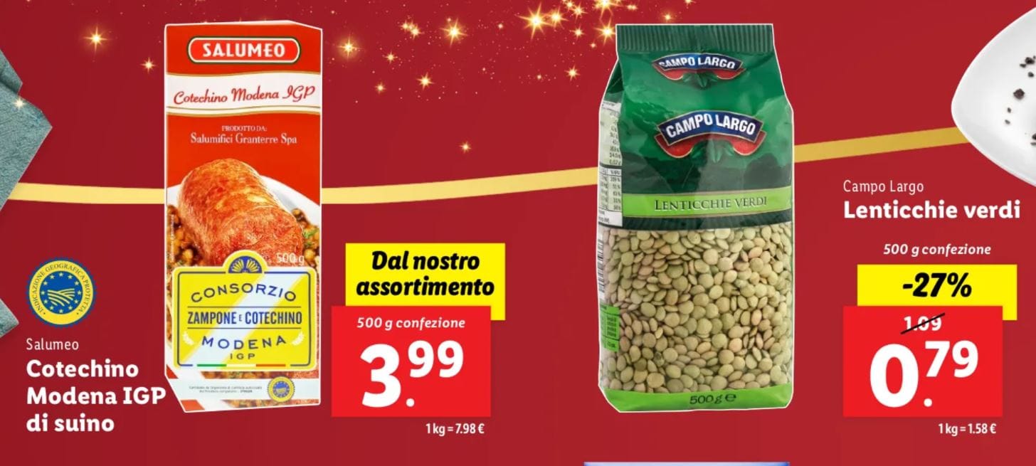 Cotechino e lenticchie lidl