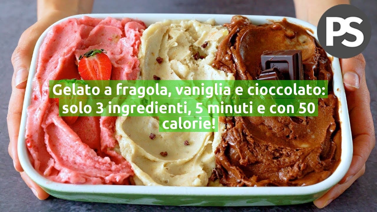 Gelato a fragola, vaniglia e cioccolato: solo 3 ingredienti, 5 minuti e con 50 calorie!
