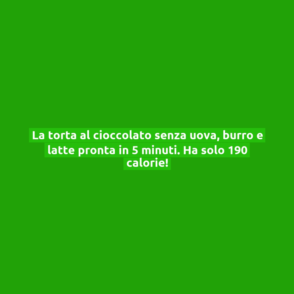 La torta al cioccolato senza uova, burro e latte pronta in 5 minuti. Ha solo 190 calorie!