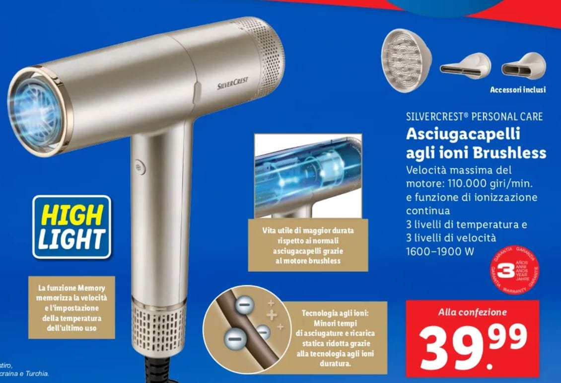 Asciugacapelli agli ioni brushless lidl