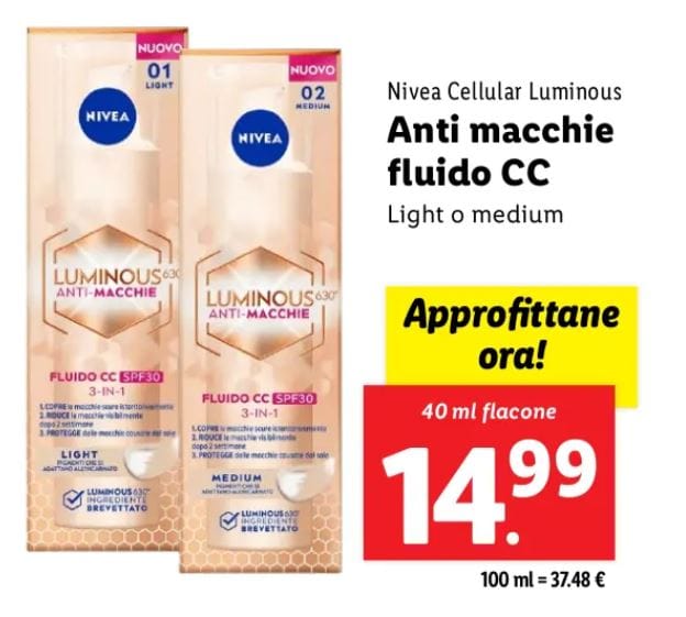 Antimacchie fluido CC Nivea cellular luminous lidl