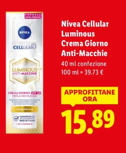 Nivea cellular luminous antimacchia lidl