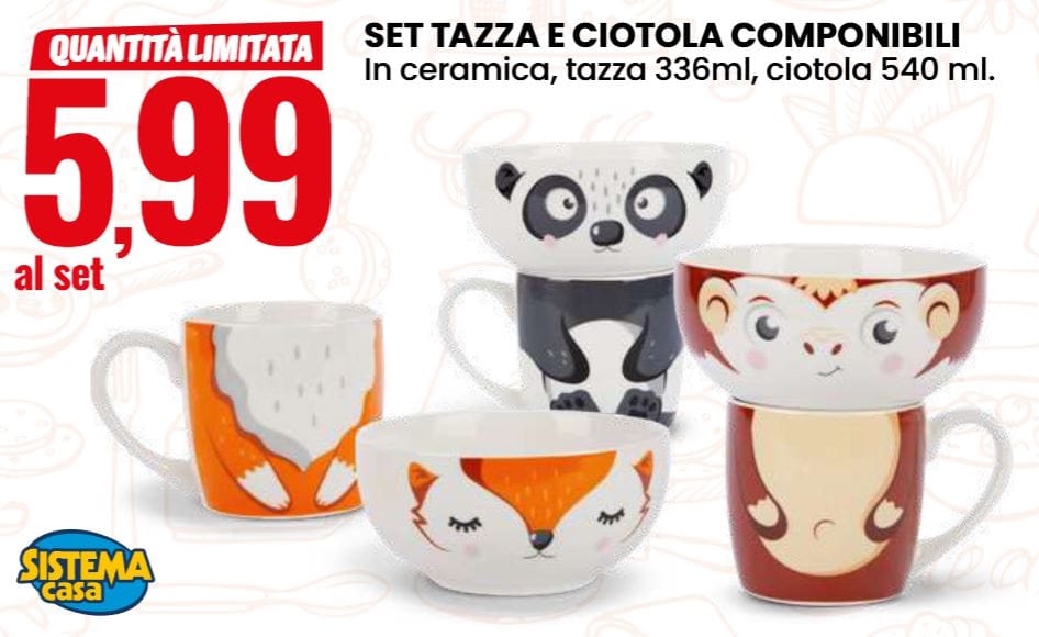 Set tazza e ciotola componibili sistema casa eurospin