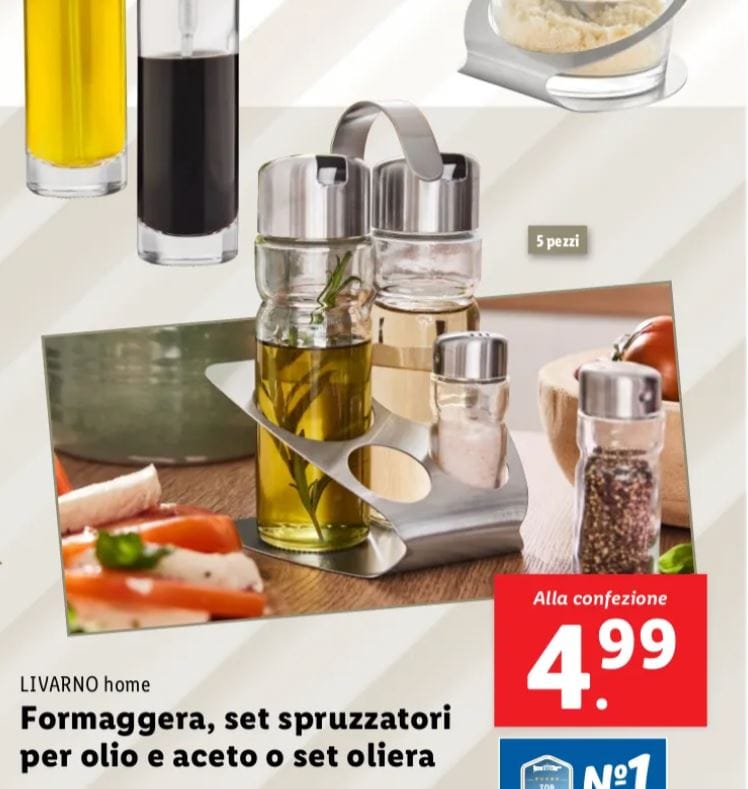 Set spruzzatori per olio e aceto, formaggera e set oliera lidl