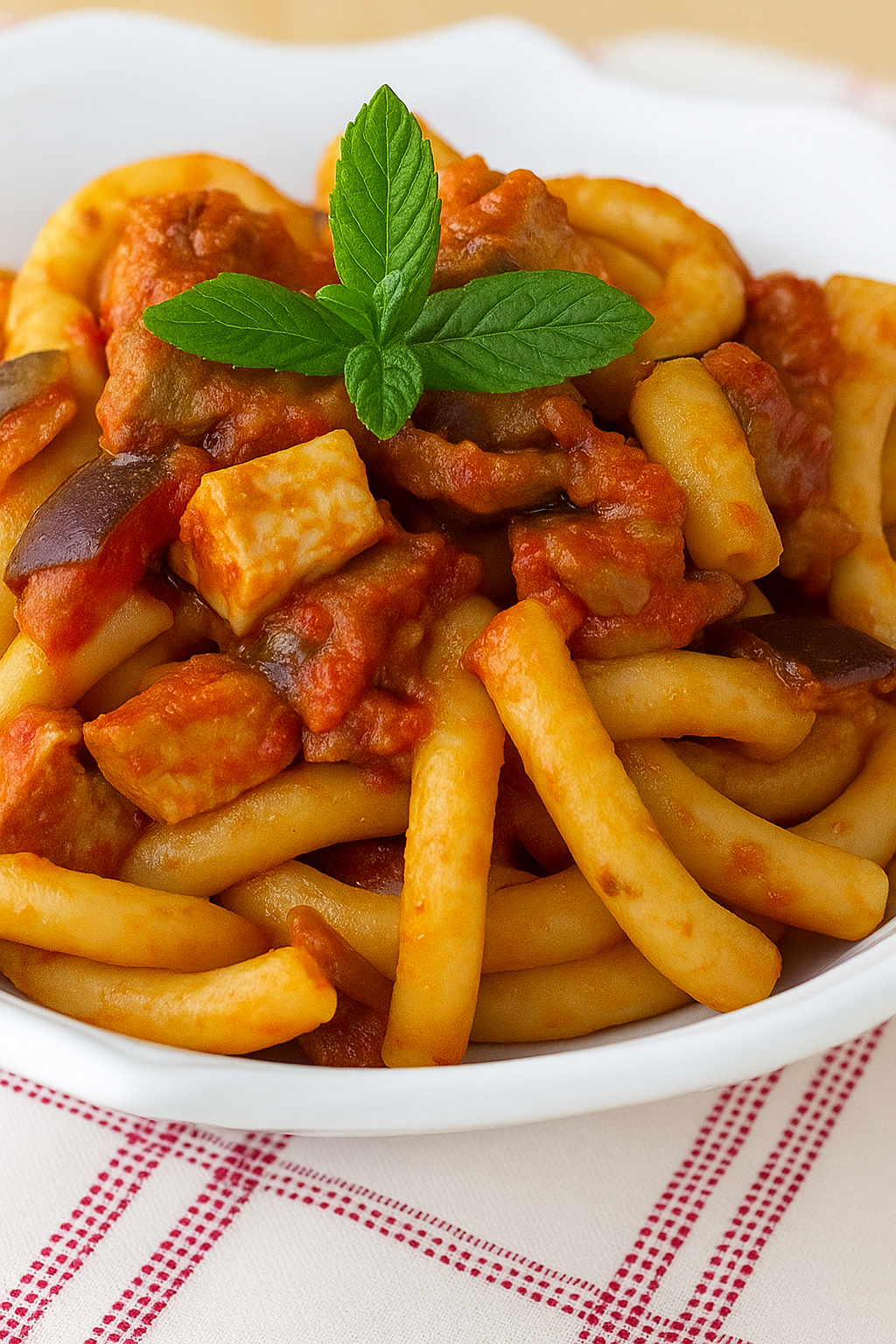 Pasta con melanzane e pesce spada