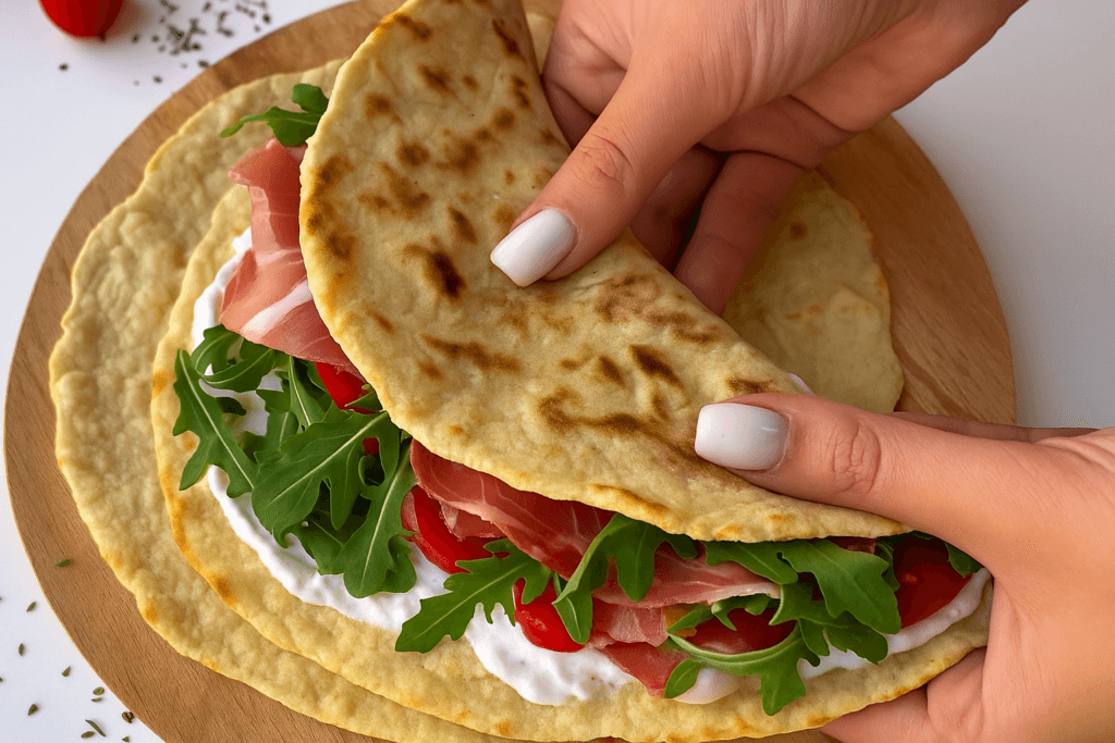 Le stendo sottili e le cuocio in padella, con 3 ingredienti preparo delle piadine sane e leggere: risolvo la cena in 2 mosse. Solo 210 Kcal!