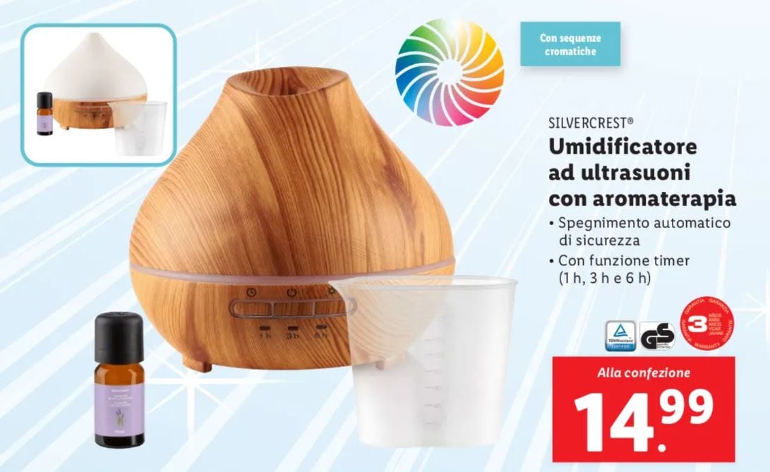 Umidificatore ad ultrasuoni con aromaterapia lidl