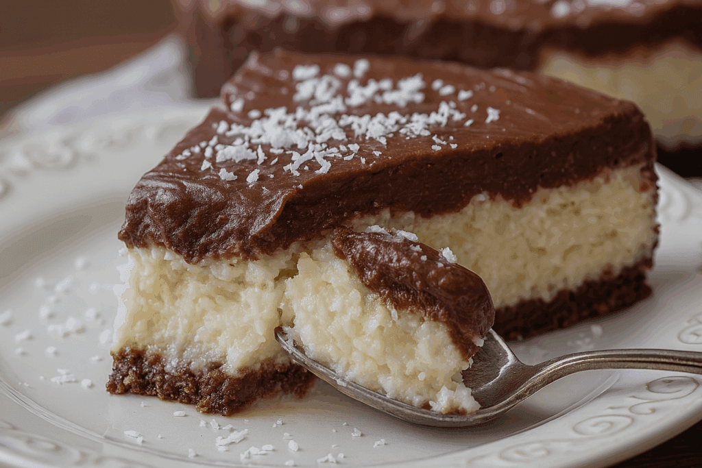 Faccio tutto proteico anche questa torta fredda al cocco e cioccolato, così posso mangiarne una fetta con le mie amiche senza torturarmi troppo!