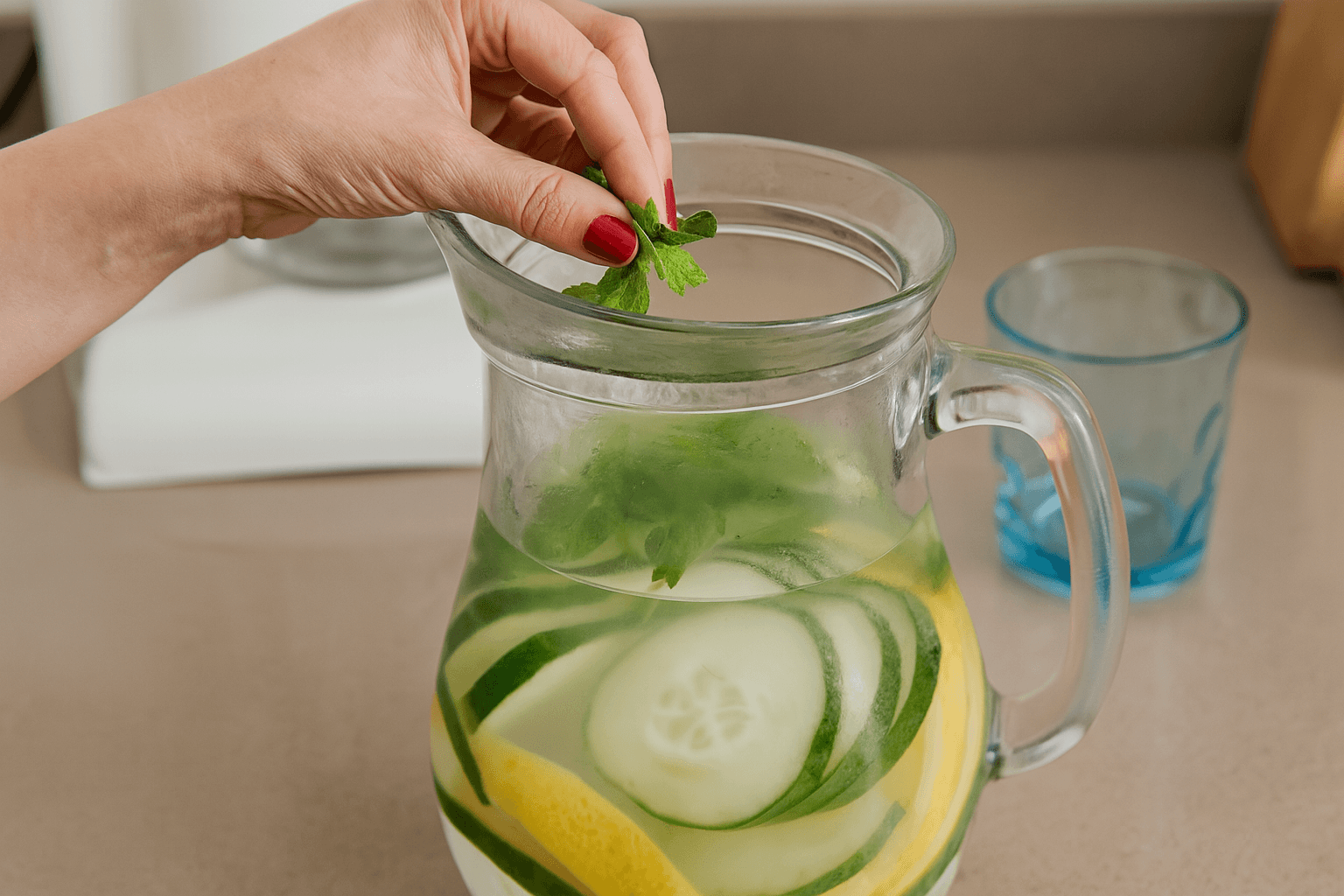 Acqua con limone, cetriolo e menta
