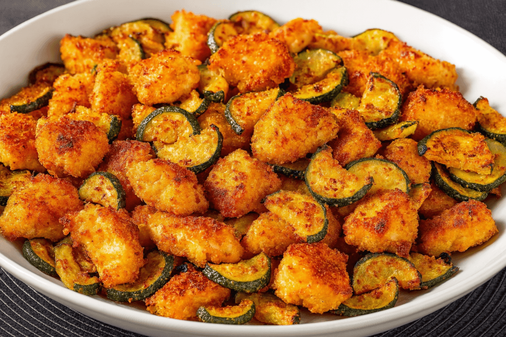 Tutti a dieta e io cucino così: pollo e zucchine panati e croccanti, pensavano che fossero fritti ma invece no. Solo 280 Kcal!