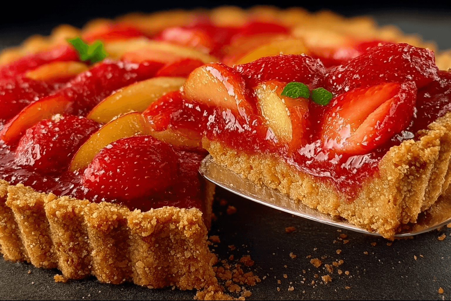 Crostata di avena, mela a e fragole