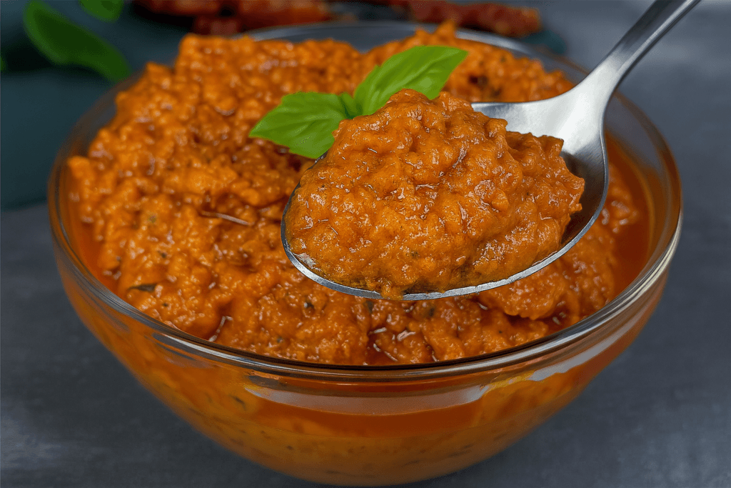 Non è il solito pesto, in estate lo faccio al posto del sugo: pronto in 5 minuti, lo conservo in frigo per giornie e profuma di Sud