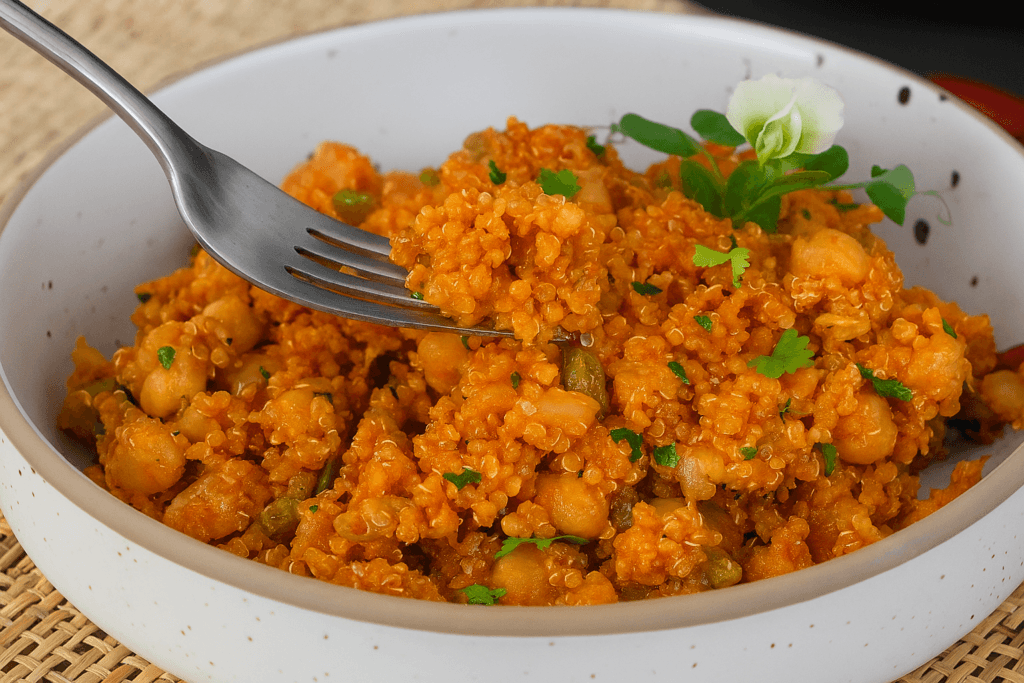 Stavo per ordinare cibo d’asporto, poi ho preparato questa padellata di quinoa e ceci: questa è la ricetta che fa anche bene all’intestino!