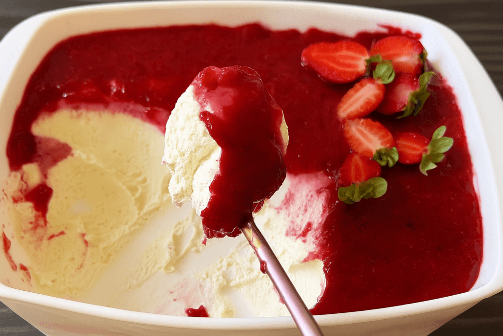 Mi è venuta voglia di farla mentre aspettavo che cuocesse la pasta: questa mousse leggera alle fragole è finita prima di arrivare a tavola. Solo 90 Kcal!
