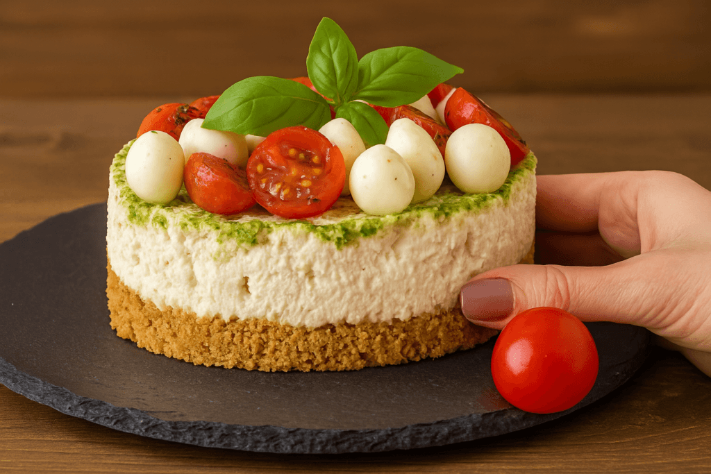 Stavo per accendere il forno ma ci ho ripensato e ho preparato questa cheesecake caprese fredda: buonissima e senza fatica