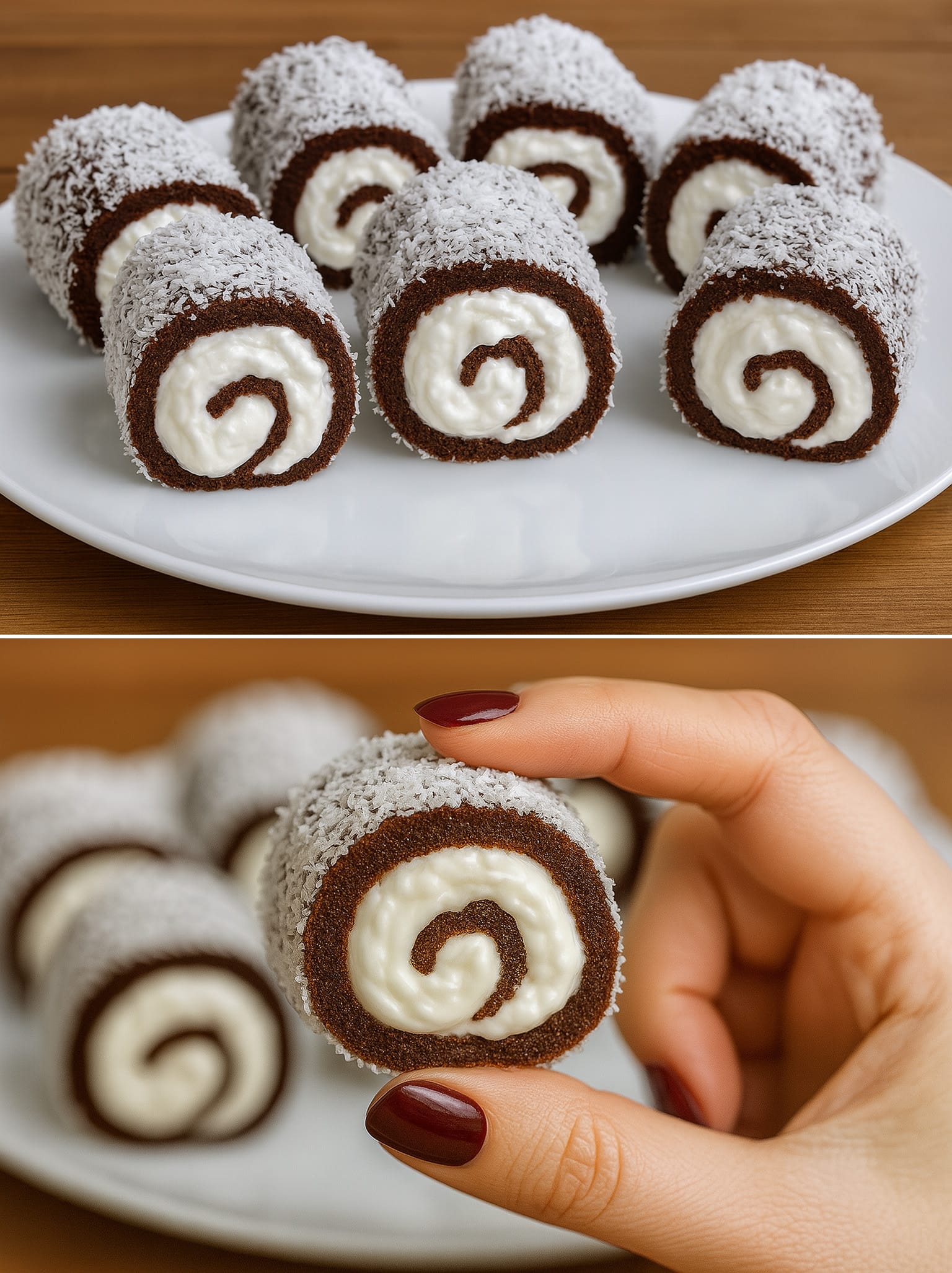 Rotolini dolci cocco, yogurt e cacao