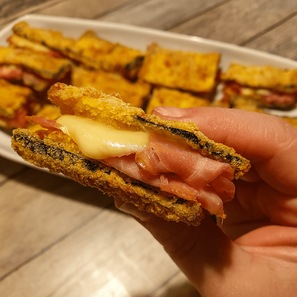 La ricetta della nonna rivisitata in versione leggera: zucchine panate al forno con cuore filante, buonissime anche il giorno dopo. Circa 300 Kcal!
