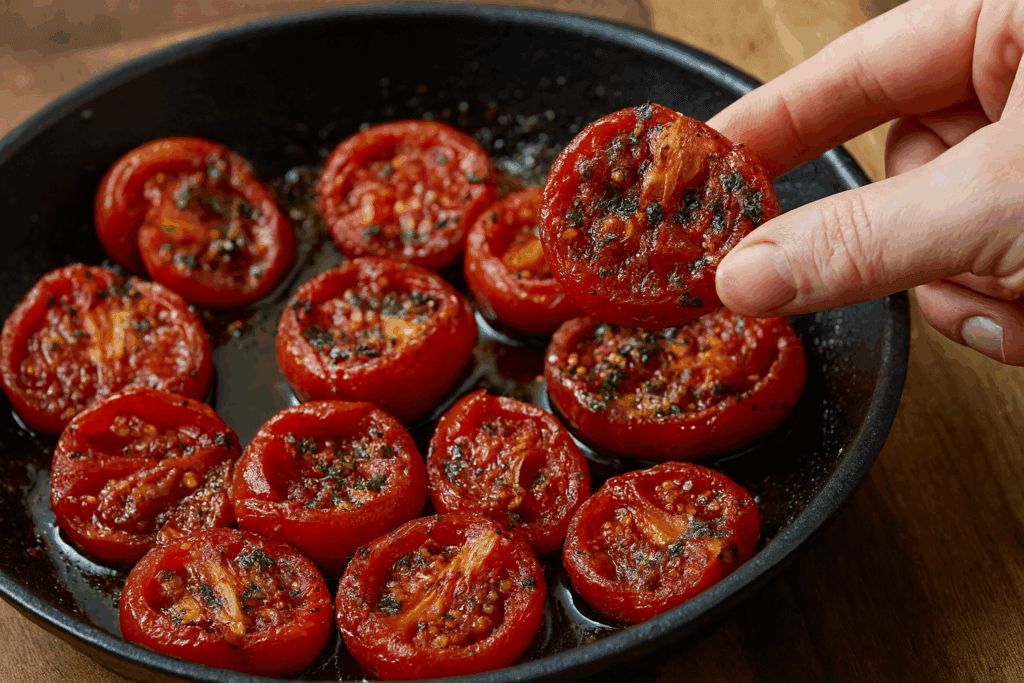 Li ho fatti in 20 minuti con 4 ingredienti e pane tostato: questi pomodori arrosto sono diventati il mio contorno preferito