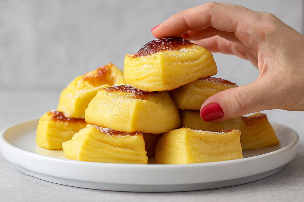 Quadrotti di crema pasticcera: 15′ di forno, spennellata di tuorlo e riposo in frigo — è il mio dolce fresco dell’estate con solo 90 Kcal!