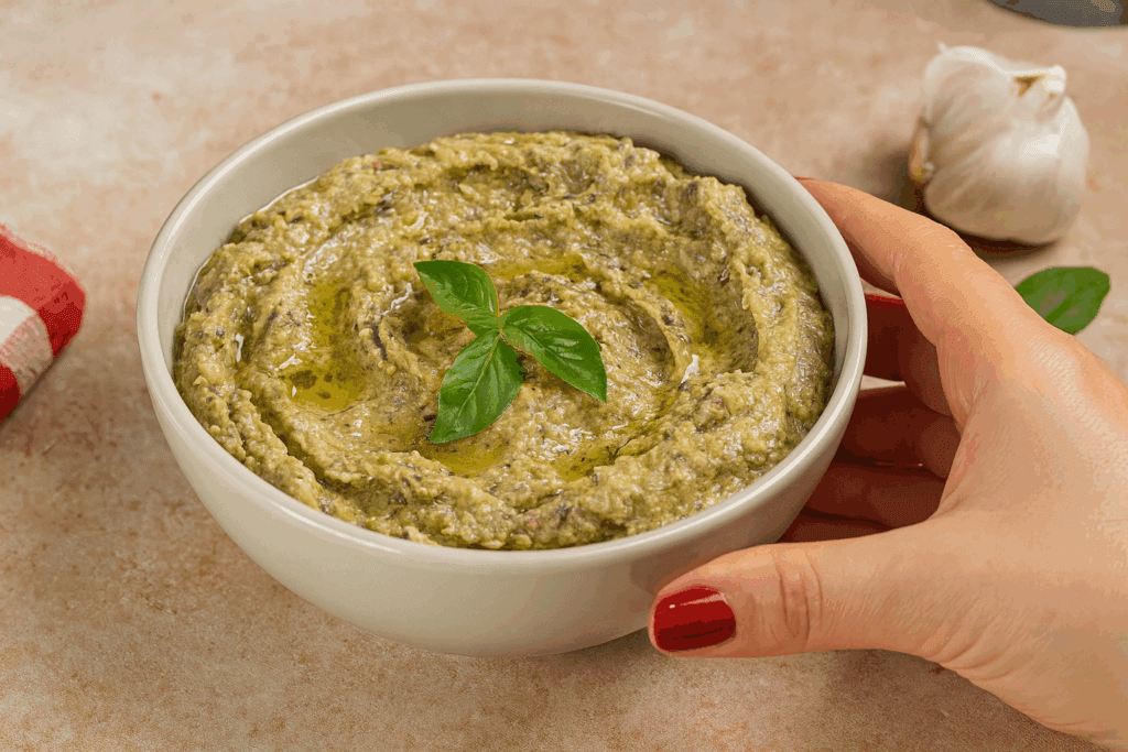 Non è il solito pesto: questo burro di melanzane a casa mia è diventato il condimento di tutto (e dura quasi una settimana in frigo)