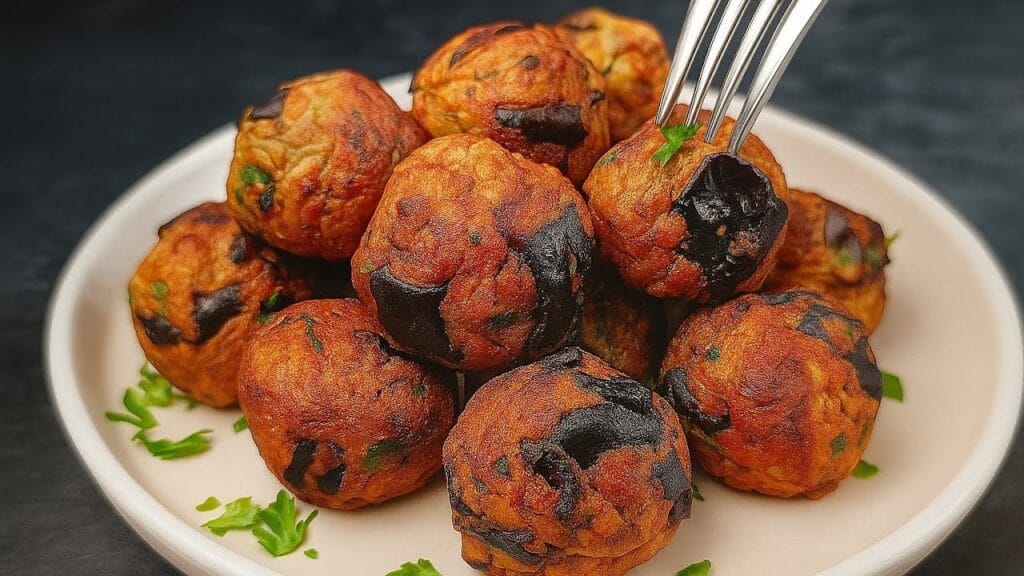 Polpette di melanzane, stavolta le ho fatte in friggitrice ad aria (zero frittura): sono venute croccanti fuori, morbide dentro proprio come piacciono a me!