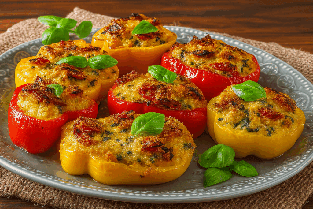 I peperoni ripieni napoletani senza carne che non smetto più di cucinare: croccanti fuori, morbidi e filanti dentro (e così buoni che sembrano peccato!)
