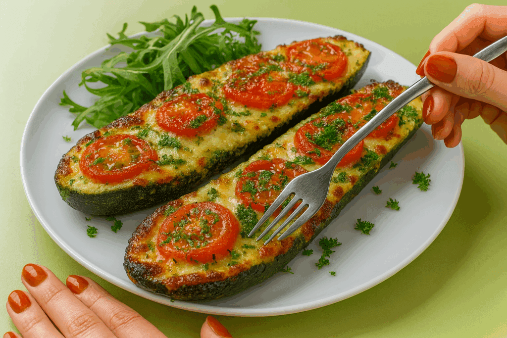Non servono carne né pane: queste zucchine ripiene al forno sono leggere, cremose dentro e dorate fuori, perfette anche per cena (e con solo 300 kcal)