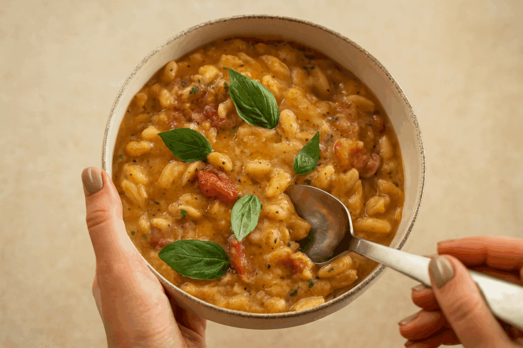 Non credevo che con due ingredienti così semplici potesse venire un primo piatto tanto cremoso: pasta con pomodorini e cannellini, da leccarsi i baffi!