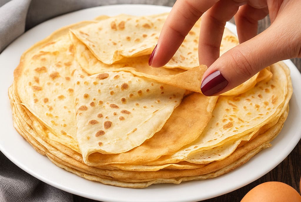 Ho trovato il trucco per farle perfette senza romperle: la pastella riposa in frigo e le crêpes vengono elastiche e leggere, pronte da farcire come vuoi in meno di un’ora