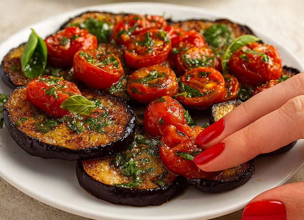 Non serve friggere, con il forno le melanzane diventano super saporite e leggere: con pomodorini e pangrattato è un piatto fit delizioso che rifarei ogni giorno