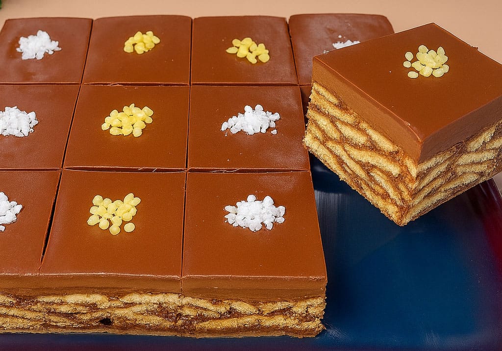 Ho spezzettato due pacchi di biscotti e li ho coperti con una crema al cioccolato: è nata la torta fredda più facile e golosa che ci sia