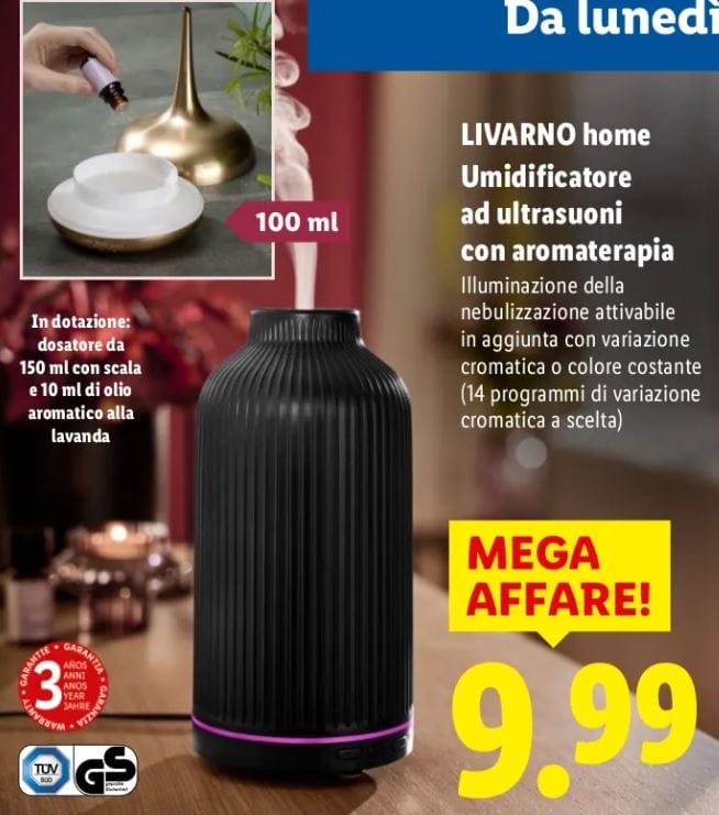 Umidificatore ad ultrasuoni con aromaterapia LIVARNO lidl