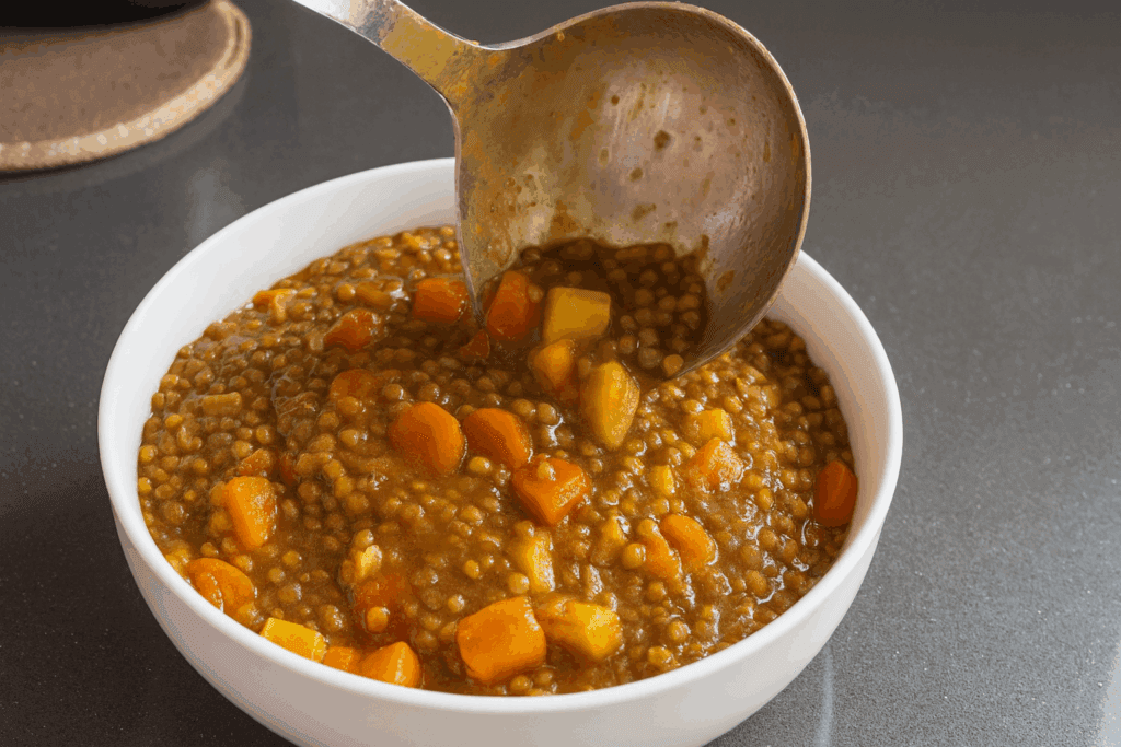 Ti sentirai subito più leggera: la mia zuppa detox di lenticchie e patata dolce, ricca di ferro e fibre, è un vero toccasana per il mio intestino!