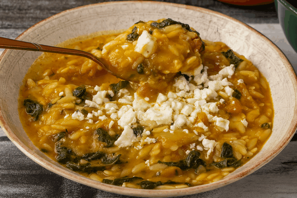 Così faccio i risoni più buoni e cremosi di sempre: zucca, cavolo nero e feta, tutto in una sola pentola. Così preparo la pasta più cremosa dell’autunno!