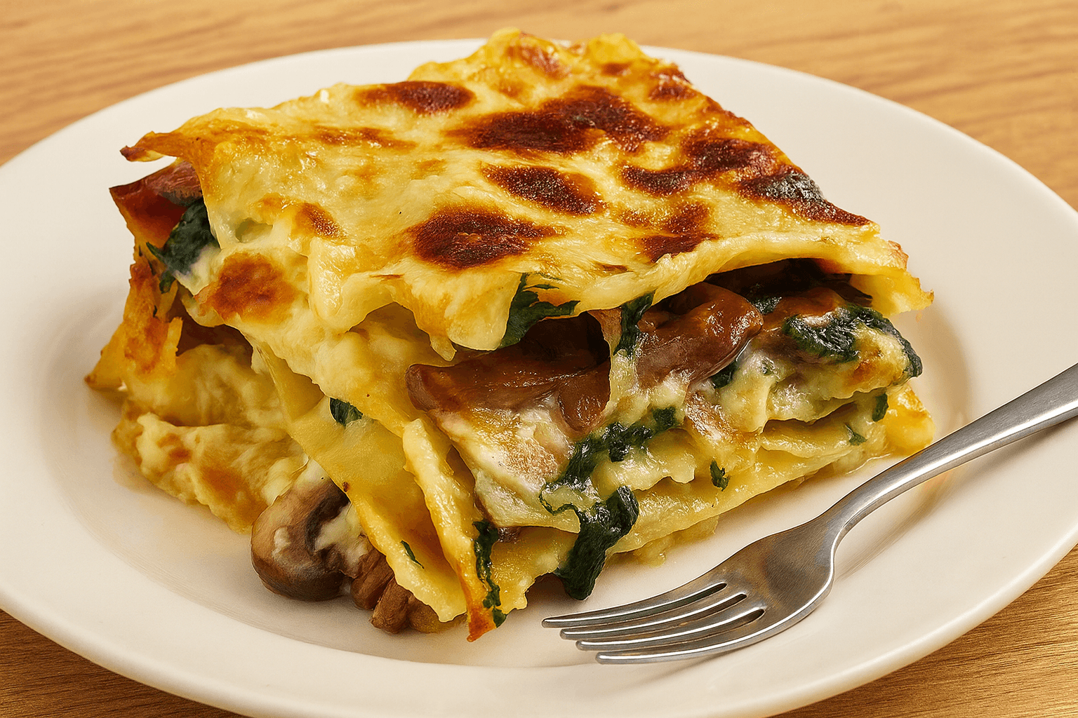 Lasagna ai funghi e spinaci