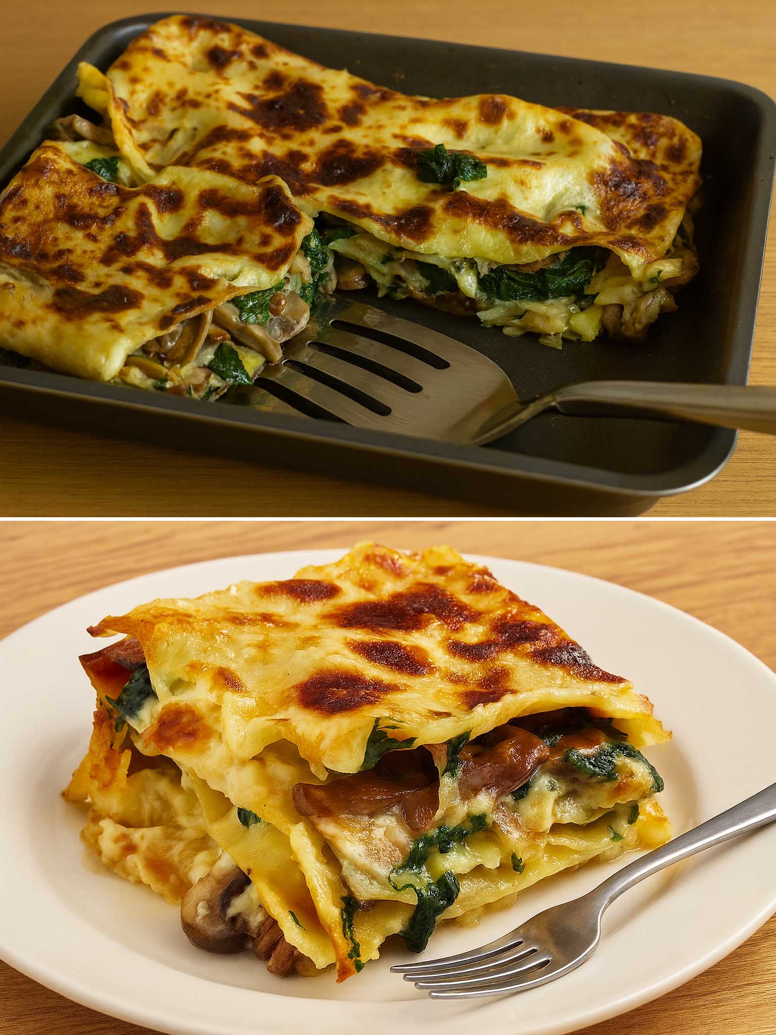 Lasagna ai funghi e spinaci