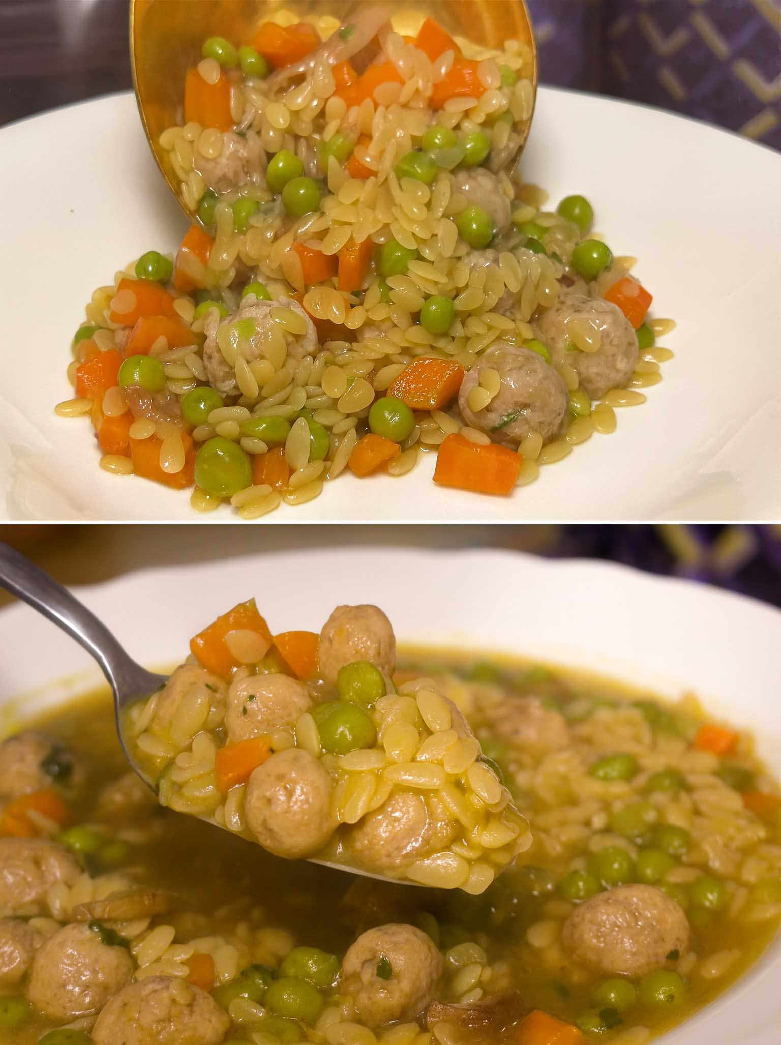 Pastina con verdure e polpettine