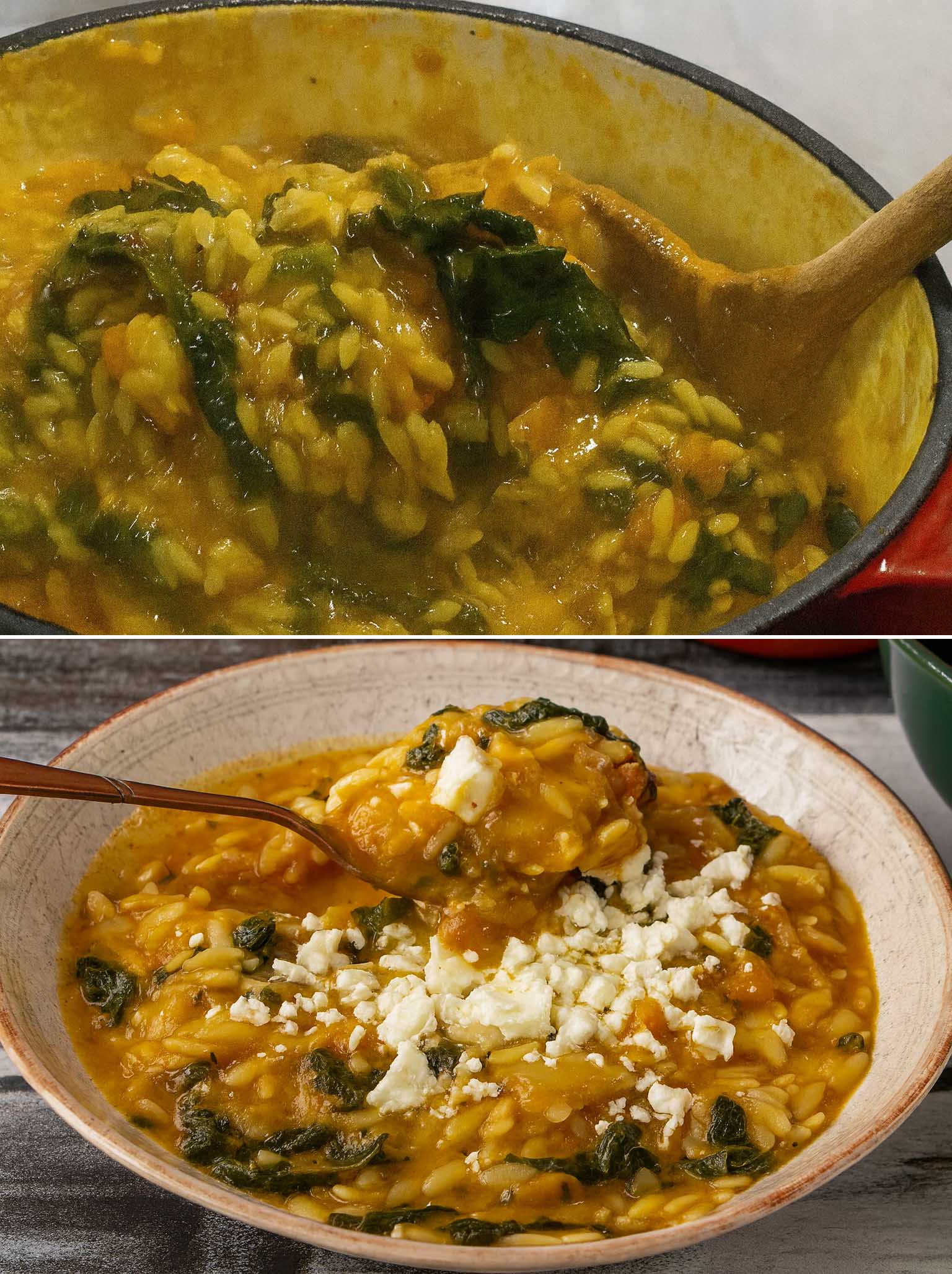 Risoni con zucca e cavolo nero