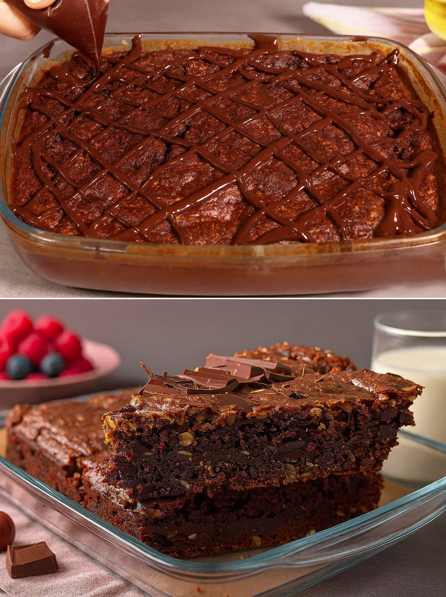Torta di avena, banana e cioccolato