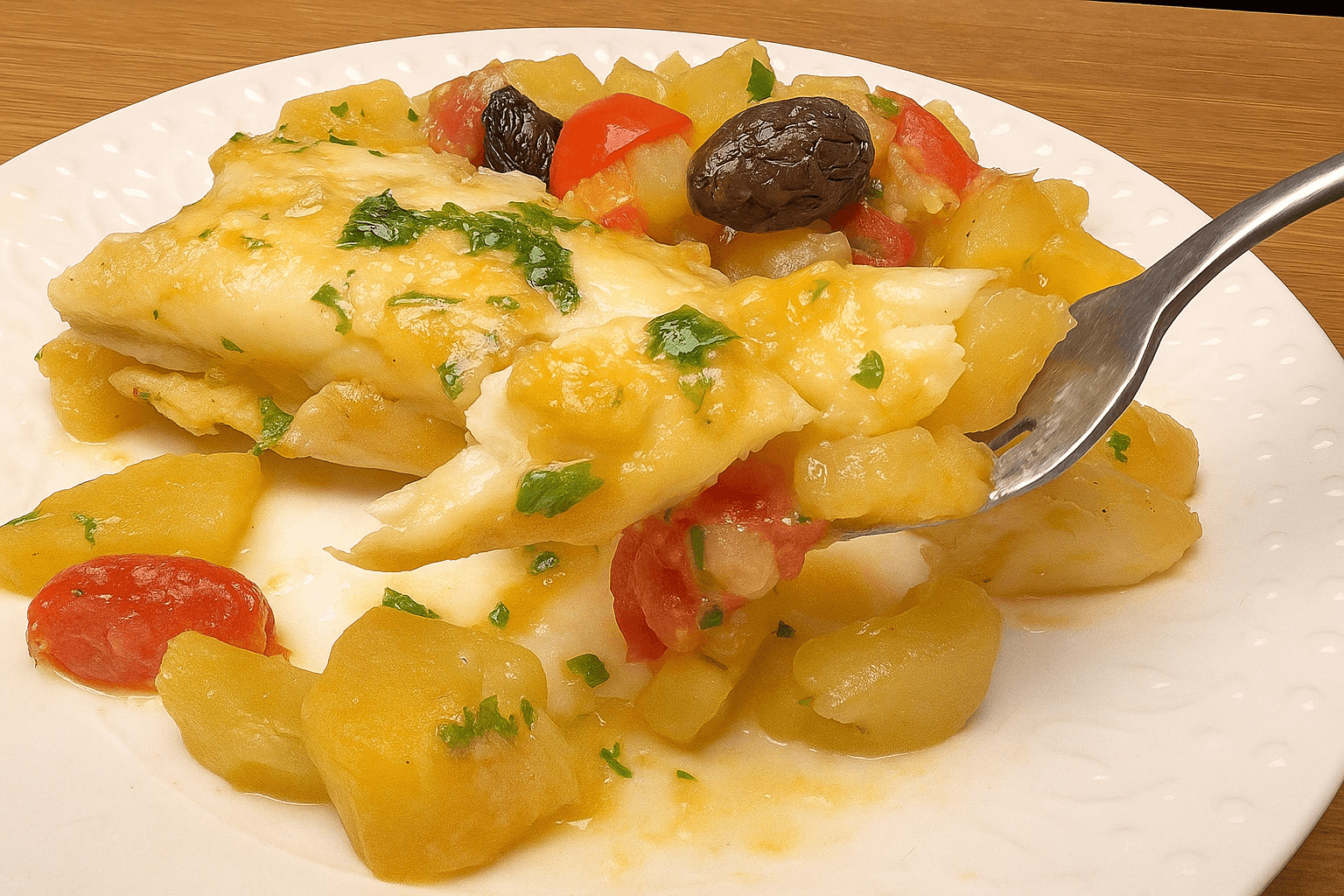 Merluzzo con patate e olive